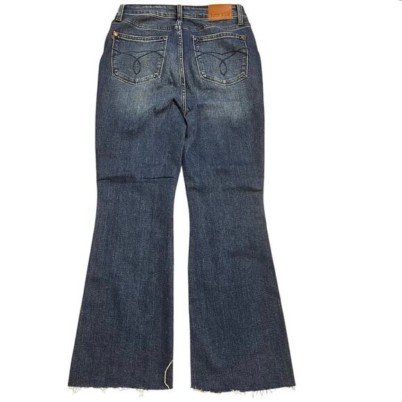Judy Blue Boot Cut Denim Jeans Women’s Size 9 29 Stretch High Rise Raw Hem Dark - Picture 2 of 7